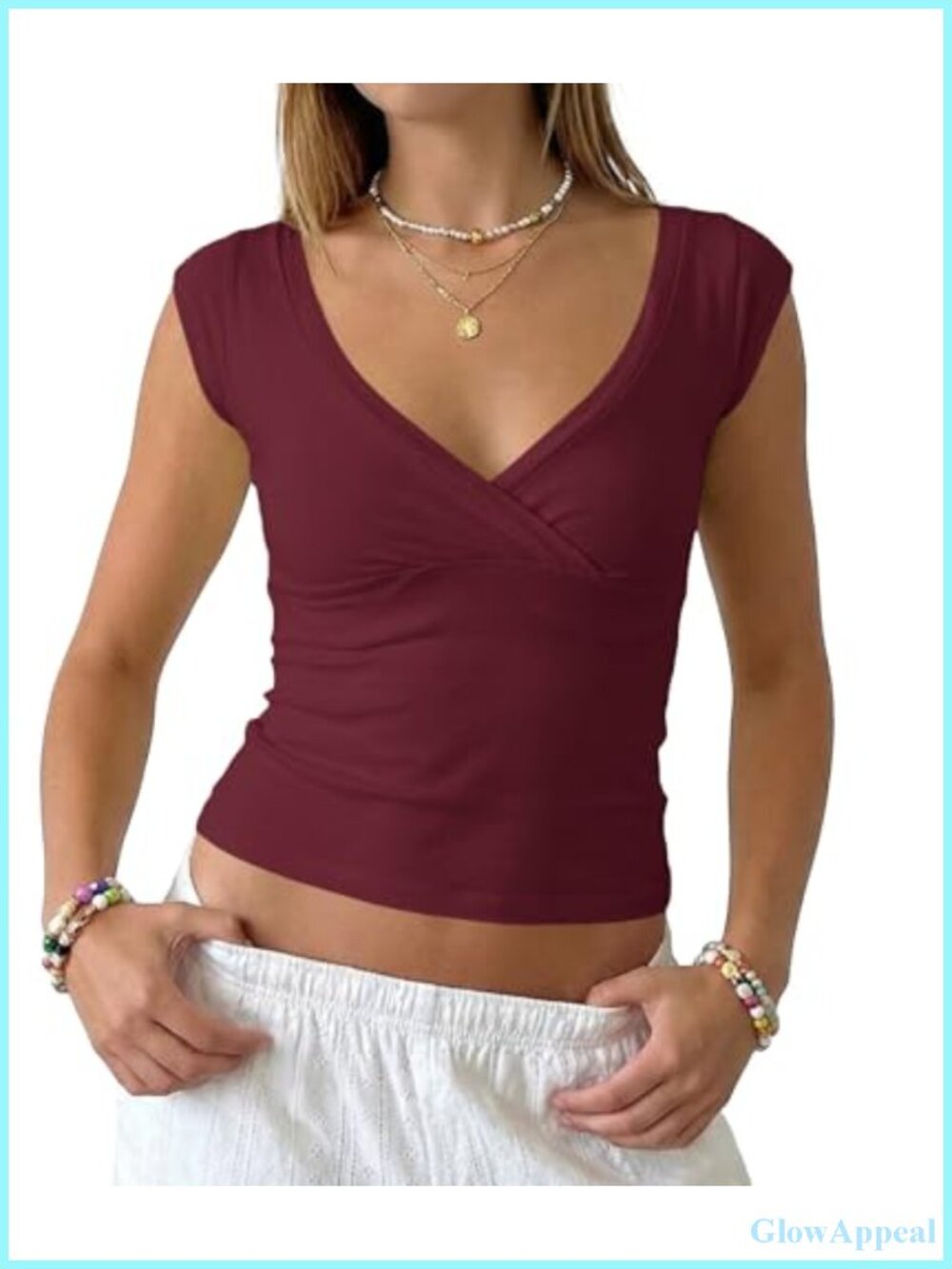Y2k Cap Sleeve V Neck Crop Tank Top Slim Fit Summer Tee